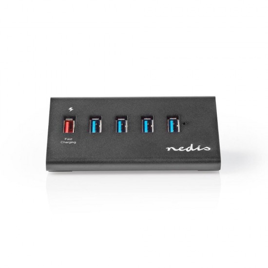 Nedis USB 3.0 Hub 5 Θυρών με σύνδεση USB-A & Θύρα Φόρτισης και Εξωτερική Παροχή Ρεύματος (UHUBUP3510BK) (NEDUHUBUP3510BK)