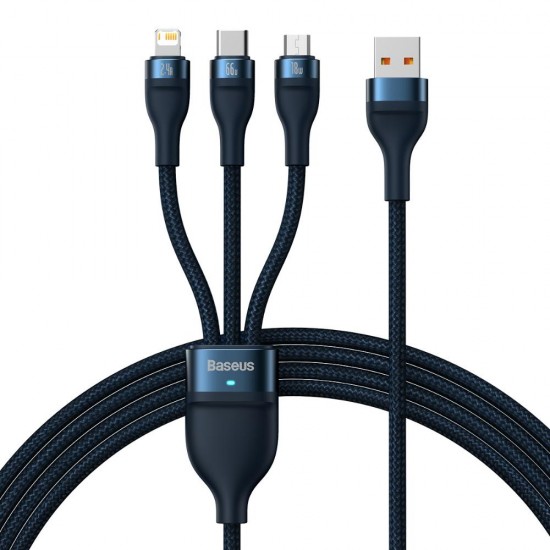 Baseus 3in1 USB Cable USB 3in1 Flash Series,  USB-C + Micro + Lightning 66w, 1.2m Blue (CASS040003) (BASCASS040003)