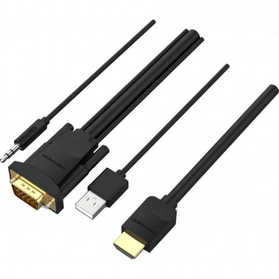 VENTION HDMI to VGA Cable with Audio Output & USB Power Supply 1.5M Black (ABIBG) (VENABIBG)