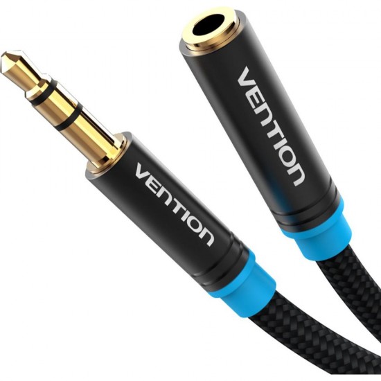 VENTION Cotton Braided 3.5mm Audio Extension Cable 5M Black Metal Type (VAB-B06-B500-M) (VENVAB-B06-B500-M)