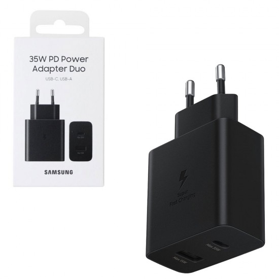 TRAVEL SAMSUNG EP-TA220NBEGEU DUO PD 3.0 USB A 15W 9V 5A + TYPE C 5V 3A/9V 3A/15V 3A 35W BLACK PACKING OR