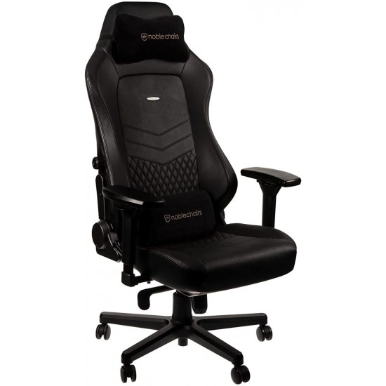 noblechairs HERO Pure Leather Gaming Chair - cold foam, steel armrests,  60mm casters, 150kg - black