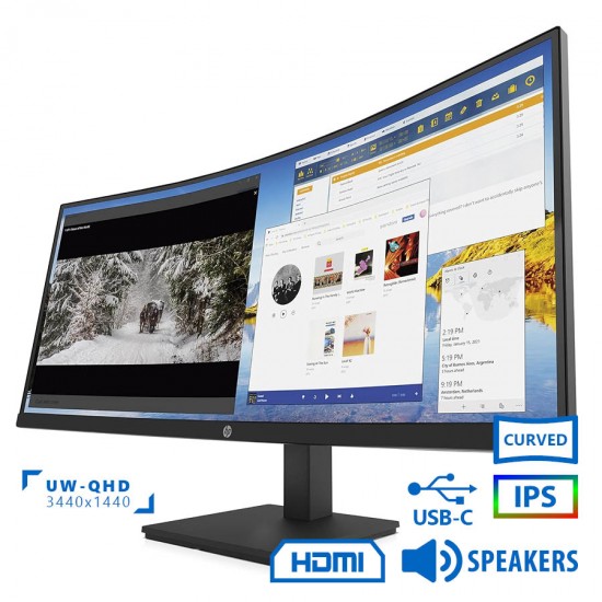 Used Monitor P34HC G4 Curved IPS LED/HP/34”UW-QHD/3440x1440/Black/w/Speakers/DP & HDMI & USB Type-C 