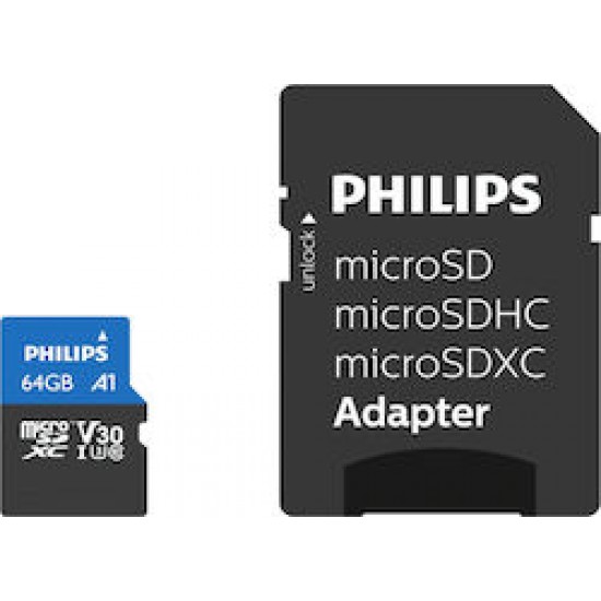 Philips Ultra Pro microSDXC 64GB Class 10 U3 V30 UHS-I με αντάπτορα (FM64MP65B/00) (PHIFM64MP65B-00)