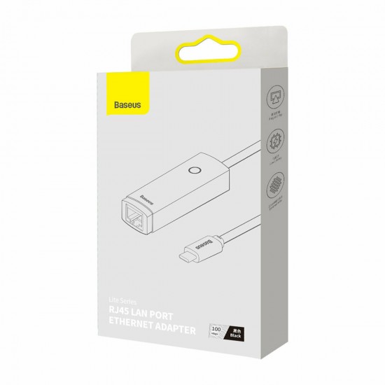 Baseus Lite Series USB-C Αντάπτορας Δικτύου για Ενσύρματη σύνδεση Gigabit Ethernet Black