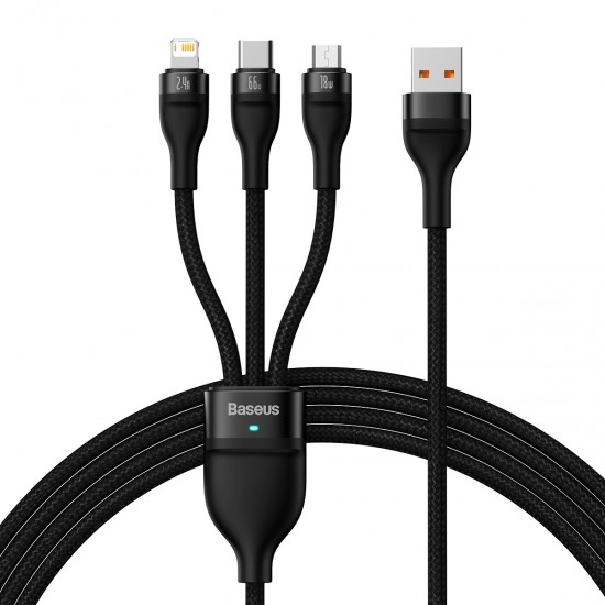 Baseus Cable Flash Series II 3 in 1 - USB to Type C, Lightning, Micro USB - 66W 6A 1,2 metres (CASS040001) black